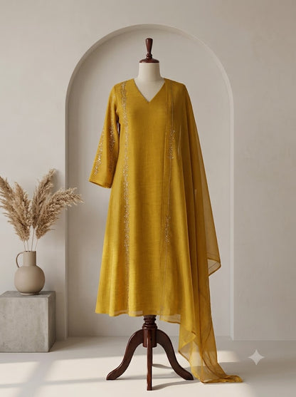 YELLOW ORGANZA ETHNIC SUIT-1674