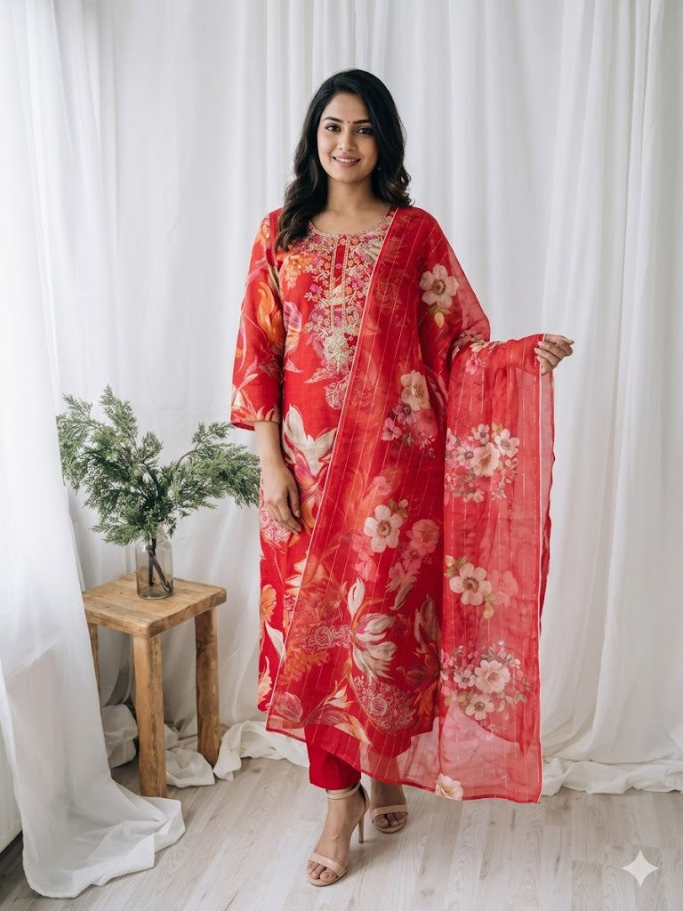 PEACH FOIL ETHNIC SUIT - 1500