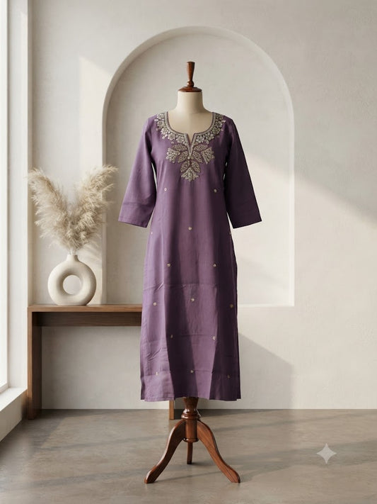 LAVENDER SILK KURTI-6121