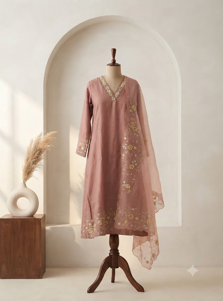 PEACH SILK ETHNIC SUIT-1774