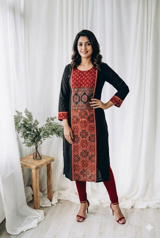 AJRAKH ESSENCE BLACK KURTI-6037