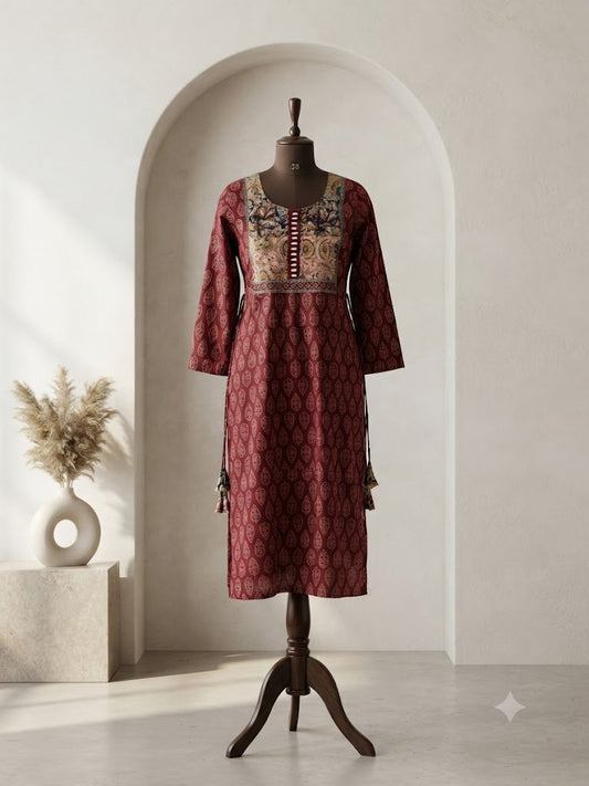 MAROON PRINT KURTI-6155