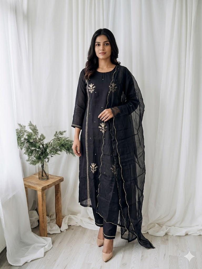 BLACK ORGANZA ETHNIC SUIT-2096