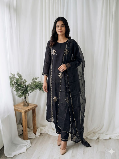 BLACK ORGANZA ETHNIC SUIT-2096