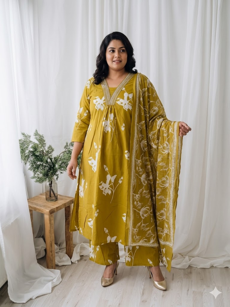 GARDEN WHISPER KURTI SET - YELLOW - 1263