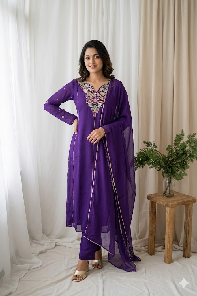 PURPLE CHINON ETHNIC SUIT-2067