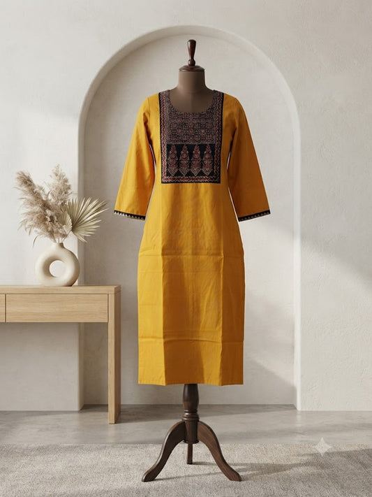 AJRAKH YOKE YELLOW KURTI-6091