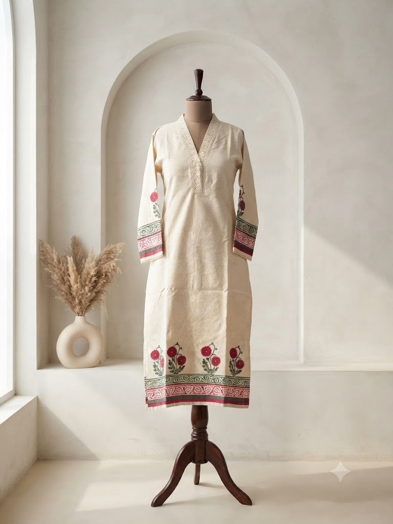 KHADI LACE FLORAL KURTI-6149