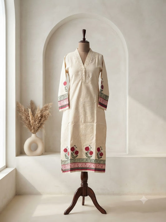 KHADI LACE FLORAL KURTI-6149