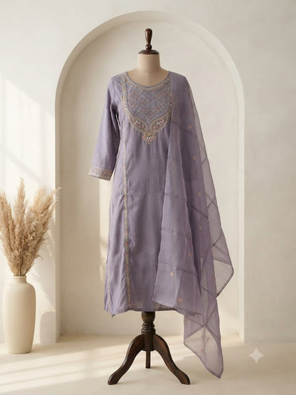 LAVENDER MUL CHANDERI ETHNIC SUIT-1392
