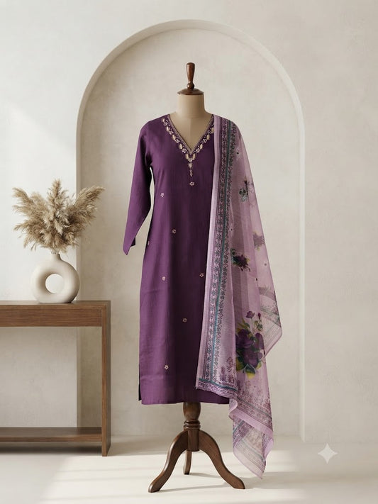 PURPLE SILK ETHNIC SUIT-1065