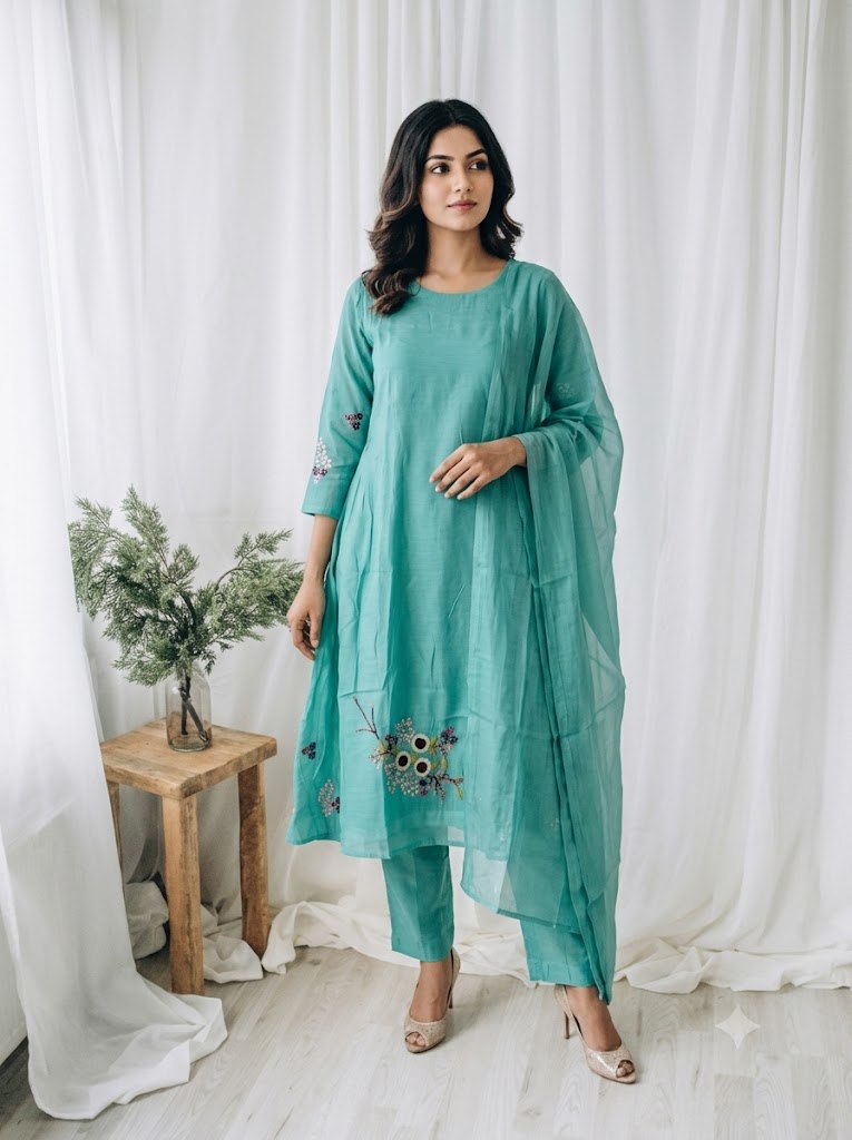 BLUE CHANDERI ETHNIC SUIT-1732