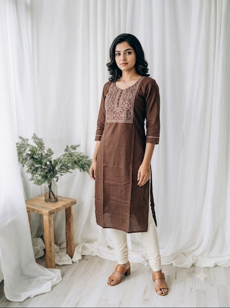BROWN YOKE KURTI-6081