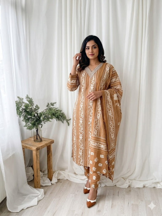 CASUAL COMFORT BROWN KURTI SET-1360