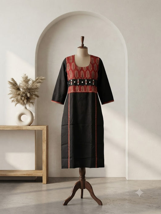 AJRAKH MIRROR BLACK KURTI-6089