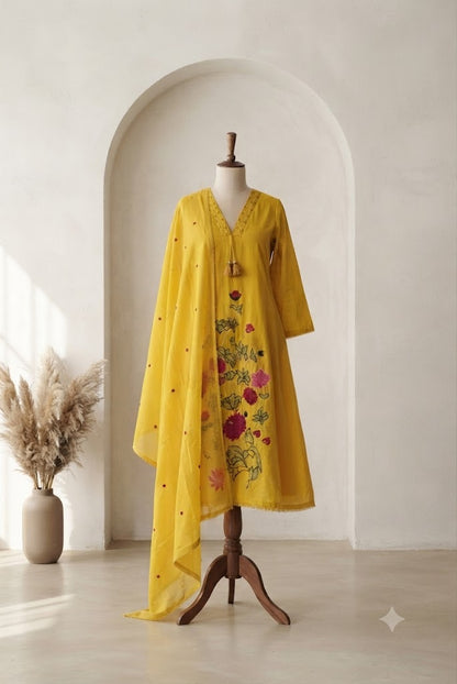 MULBLOOM YELLOW KURTI SET-1702