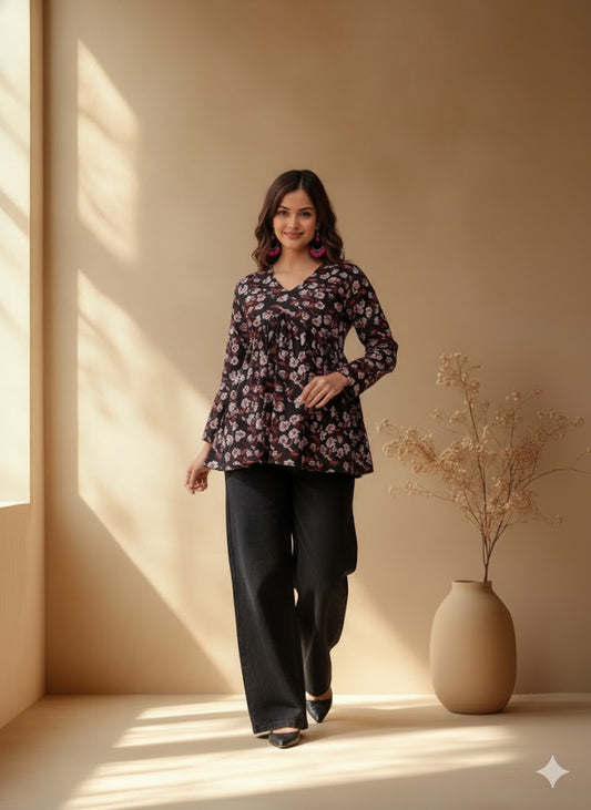 CHERRY FLORAL PEPLUM KURTI-5020