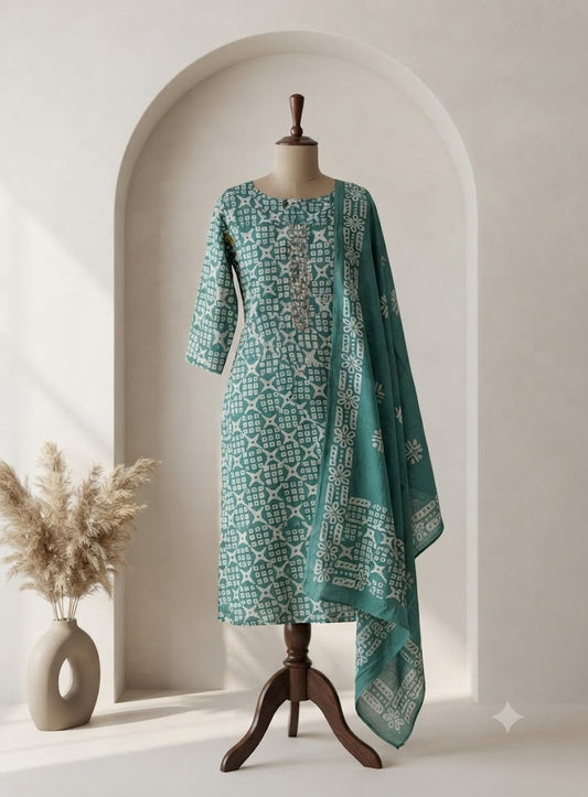 BLUE SILK ETHNIC SUIT-1019