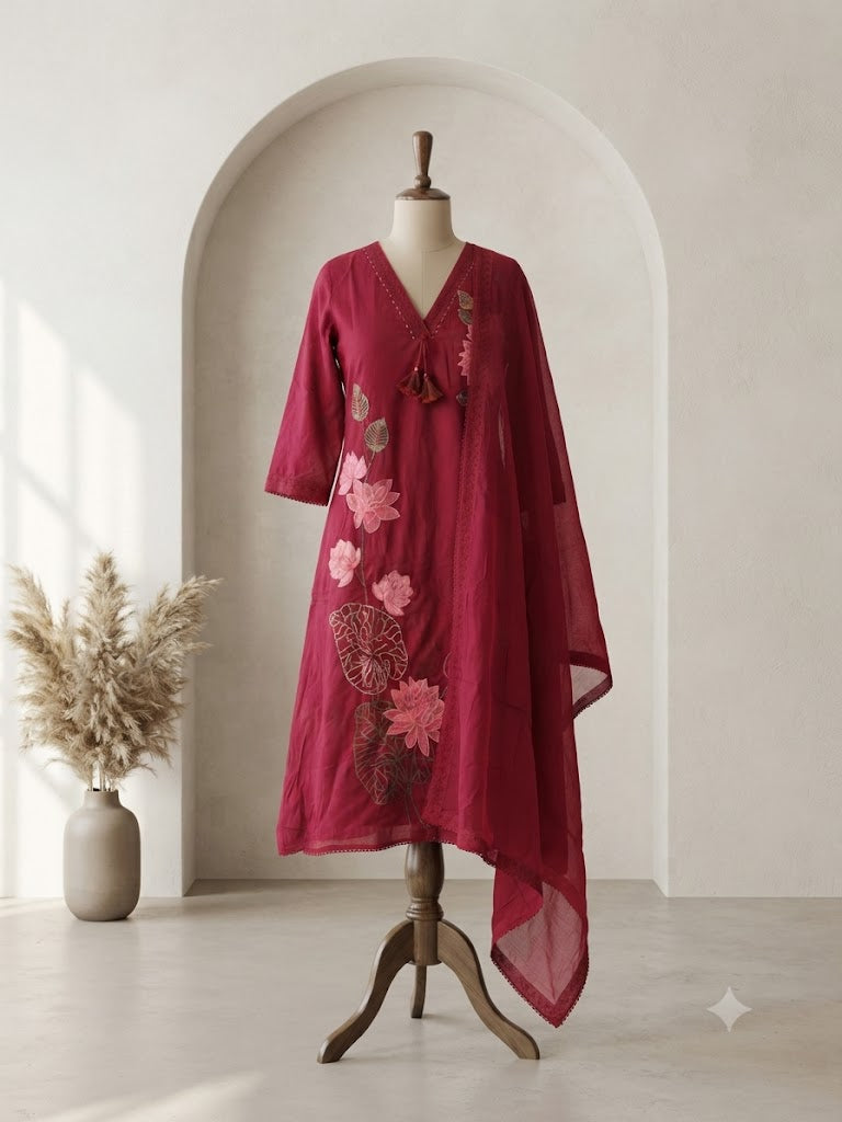MULBLOOM RED KURTI SET-1692