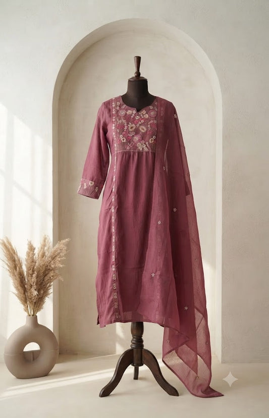 PINK FLORAL KURTI SET-1752