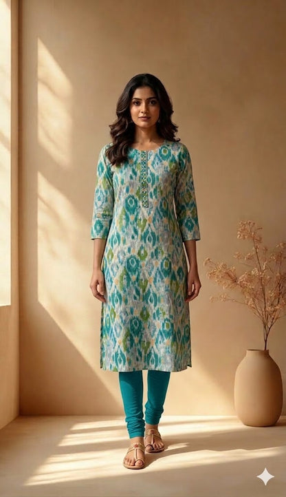 GREEN SPARKLE KURTI-6007