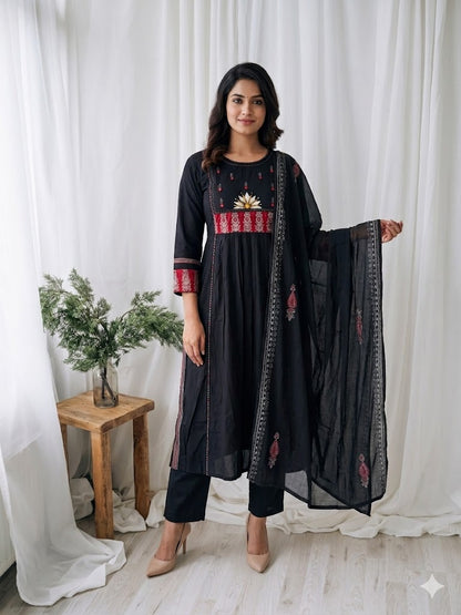 MIDNIGHT FLORAL KURTI SET-1169