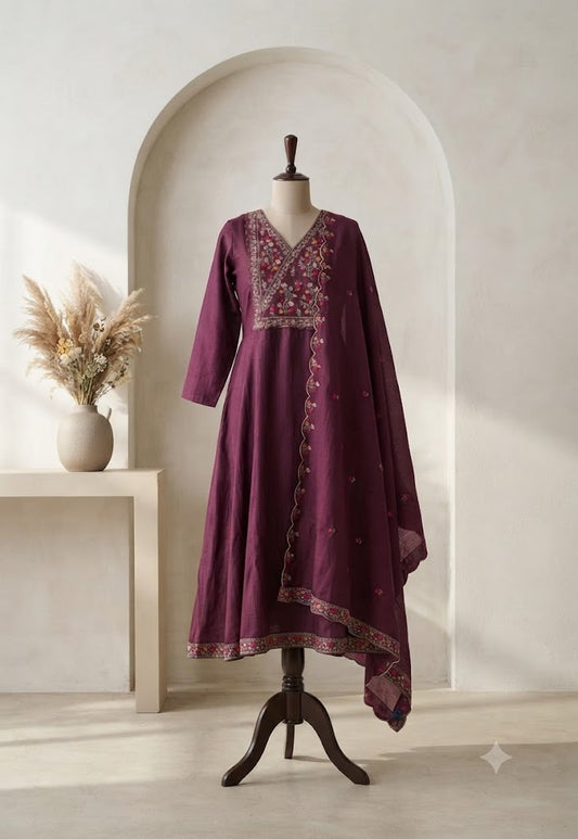 WINE CHANDERI ETHNIC SUIT-2075