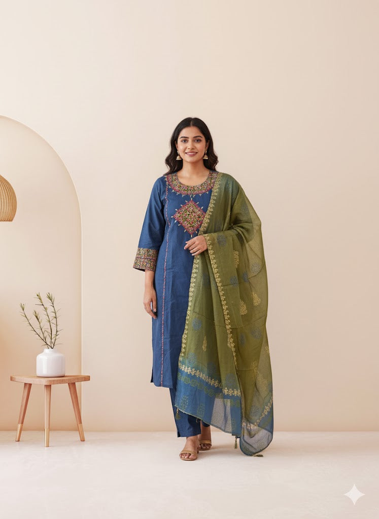 MARINE FOLK KURTI SET-1164