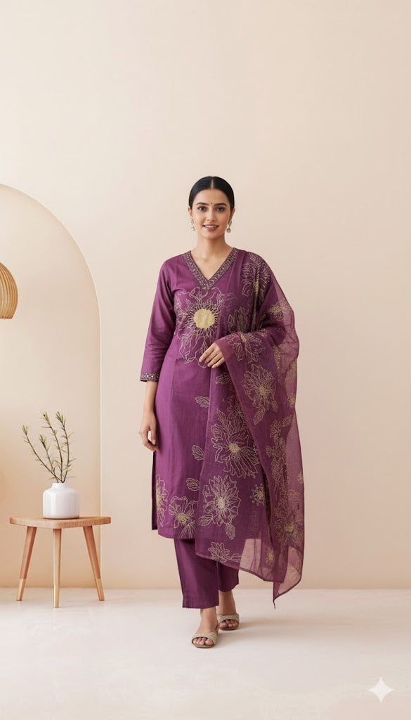 BERRY BLOOM KURTA SET-1289