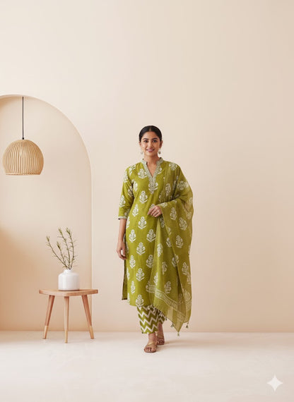 GREEN PETALS KURTI SET-1079