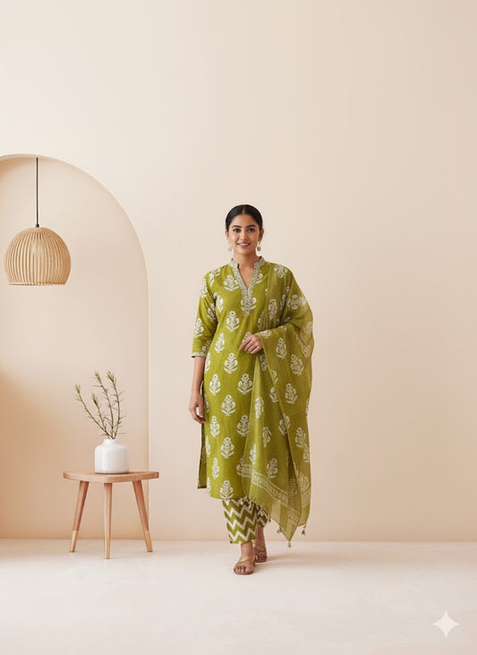 GREEN PETALS KURTI SET-1079