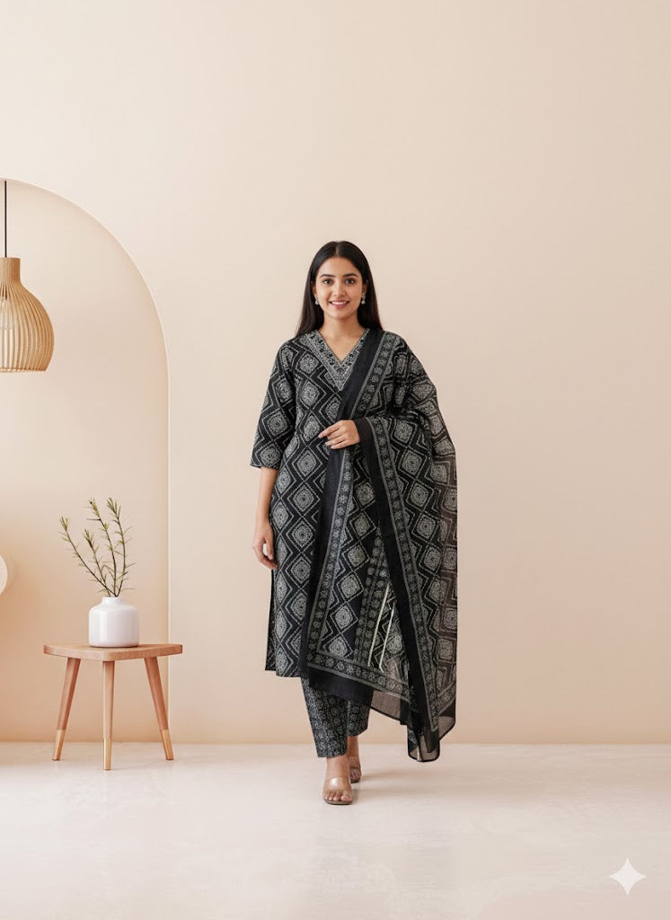 CASUAL COMFORT BLACK KURTI SET-1412