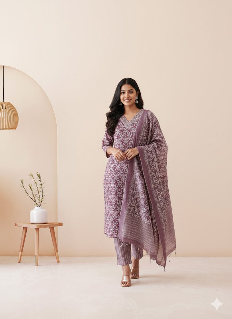 CASUAL COMFORT DUSTY PINK1  KURTI SET-1412