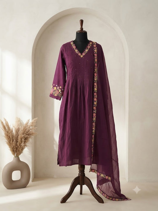 MAGENTA FLORAL KURTI SET-1751