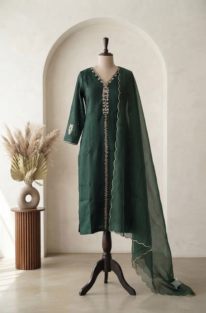 GREEN SILK ETHNIC SUIT-1675