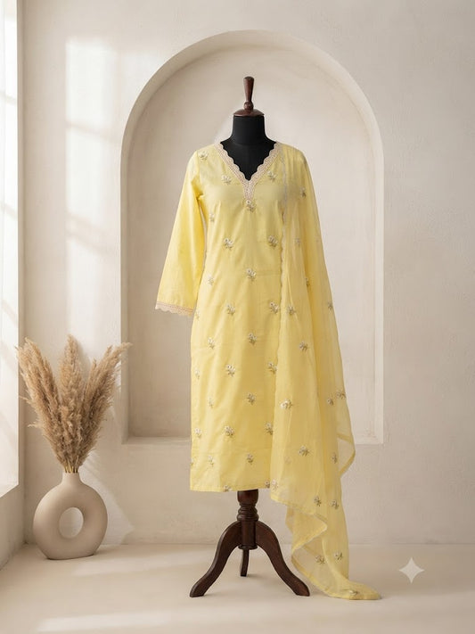 MULBLOOM YELLOW KURTI SET-1750