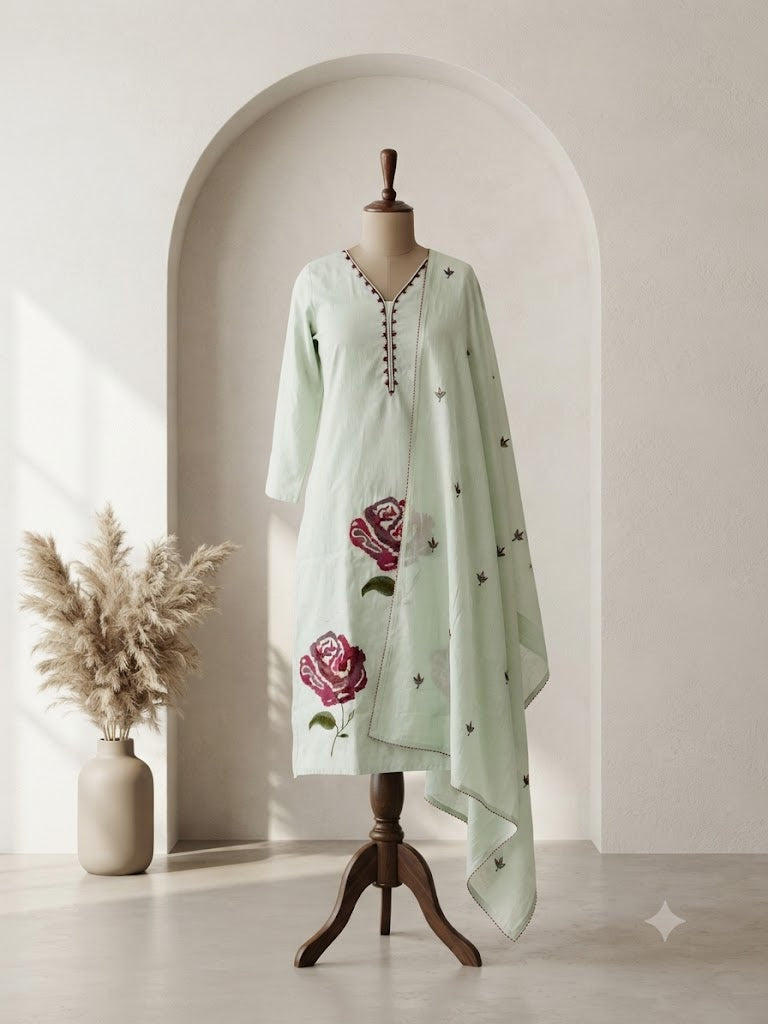 MULBLOOM GREEN KURTI SET-1667