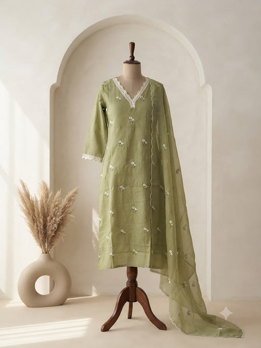 MULBLOOM GREEN KURTI SET-1750