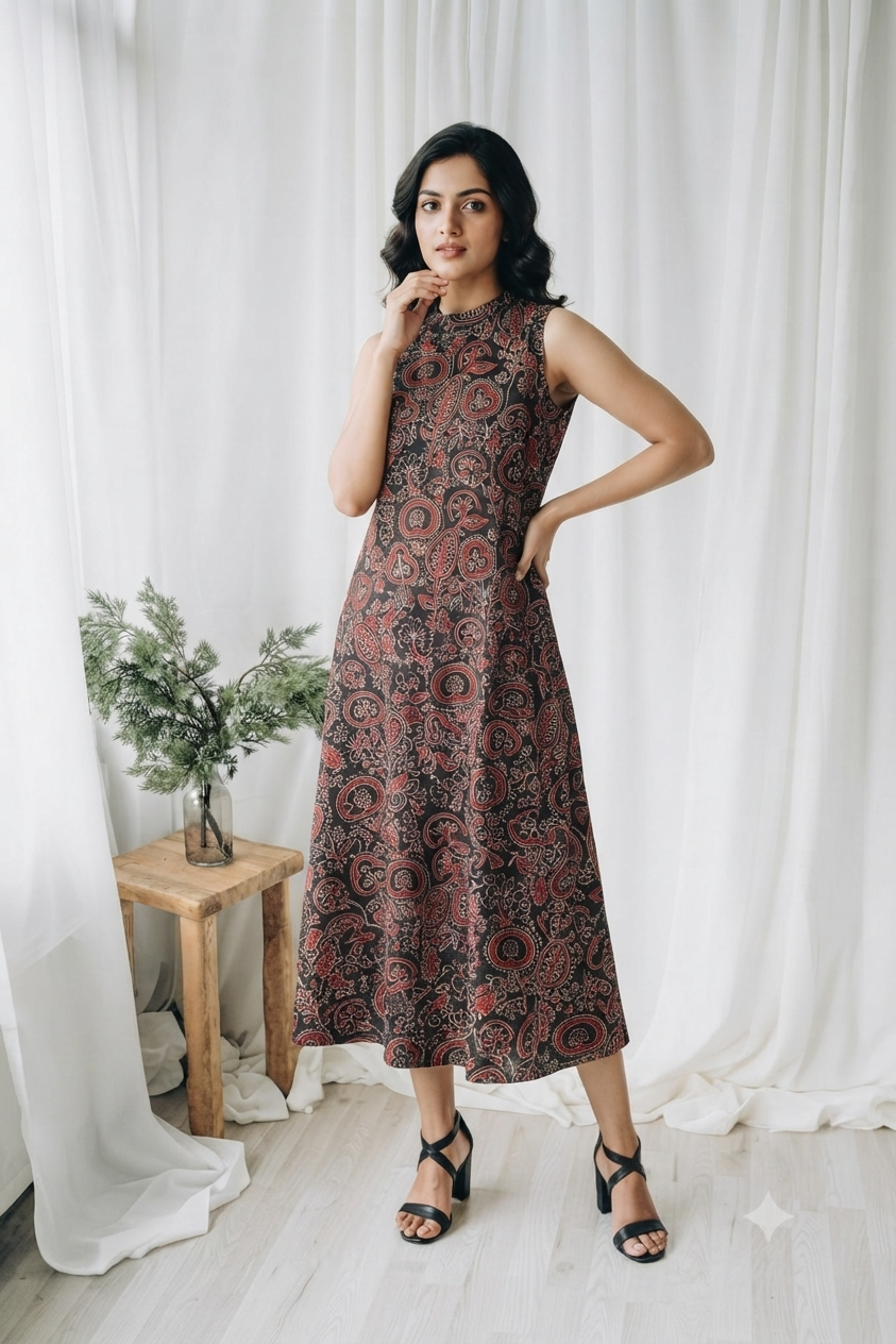 INDIE PRINT DRESS  BLACK-6105