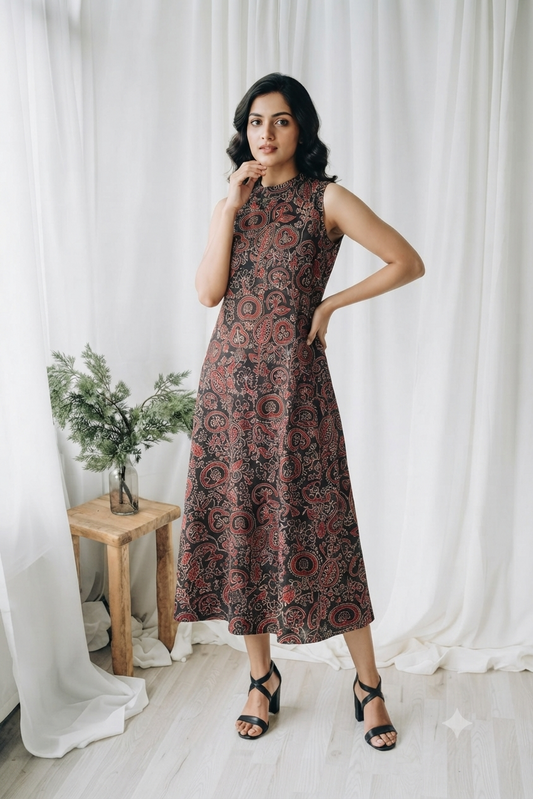 INDIE PRINT DRESS  BLACK-6105