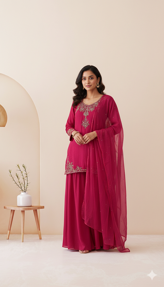 FUSCHIA FUSION SHARARA SUIT-1446