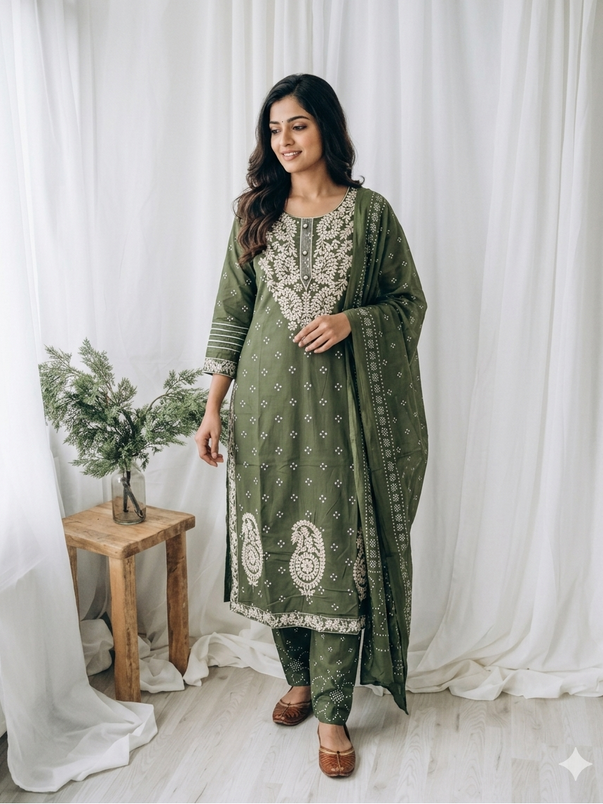 MEHENDI GREEN TW KURTI SET-1511