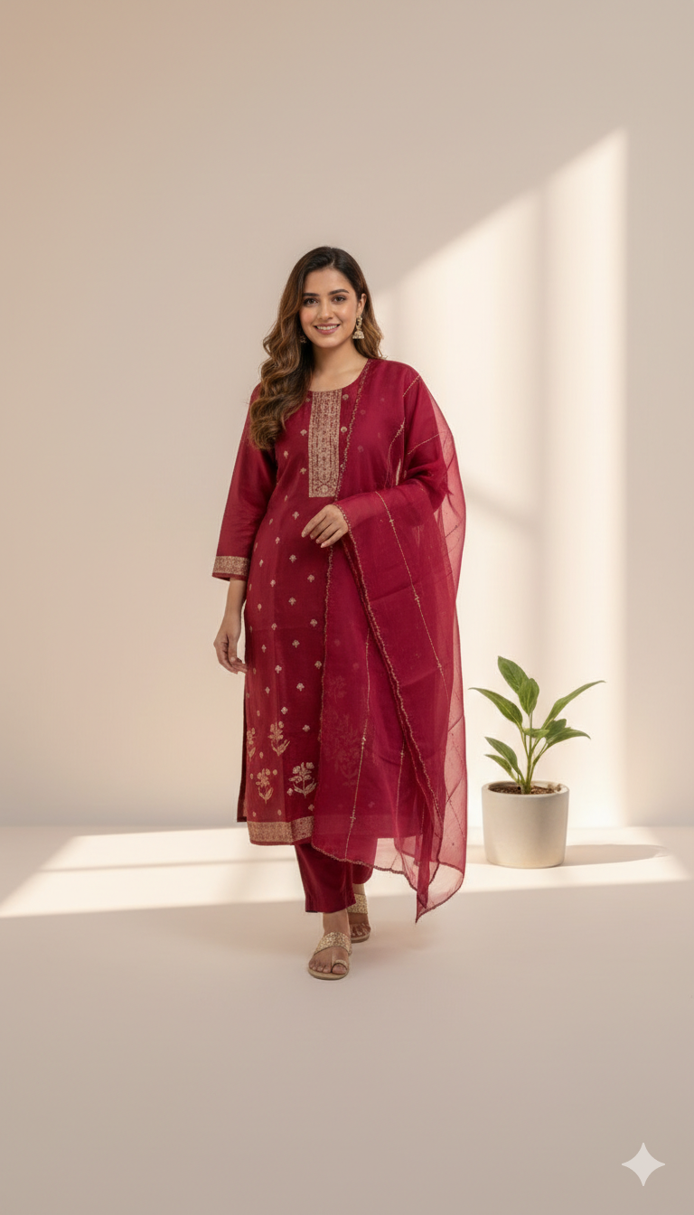 CRIMSON ELEGANCE ETHNIC SUIT - 1351