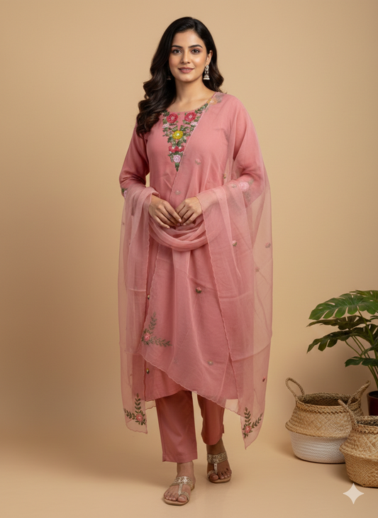 PEACH THREAD ETHNIC SUIT - 1457