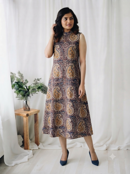 INDIE PRINT DRESS  BROWN-6103
