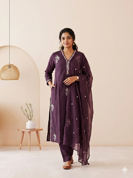 PURPLE BLOSSOM KURTI SET-1516