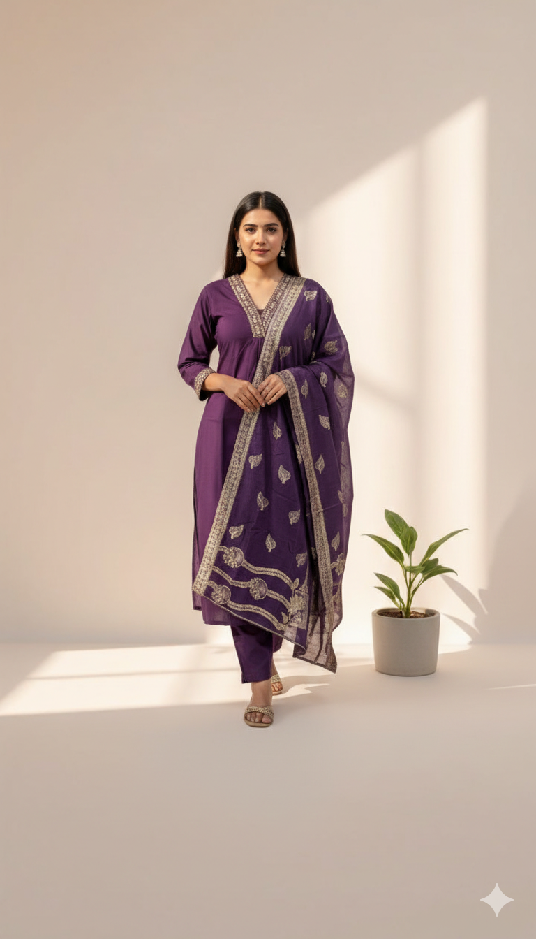 PURPLE REGAL ETHNIC SUIT - 1507