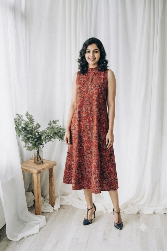 INDIE PRINT DRESS  MAROON-6104