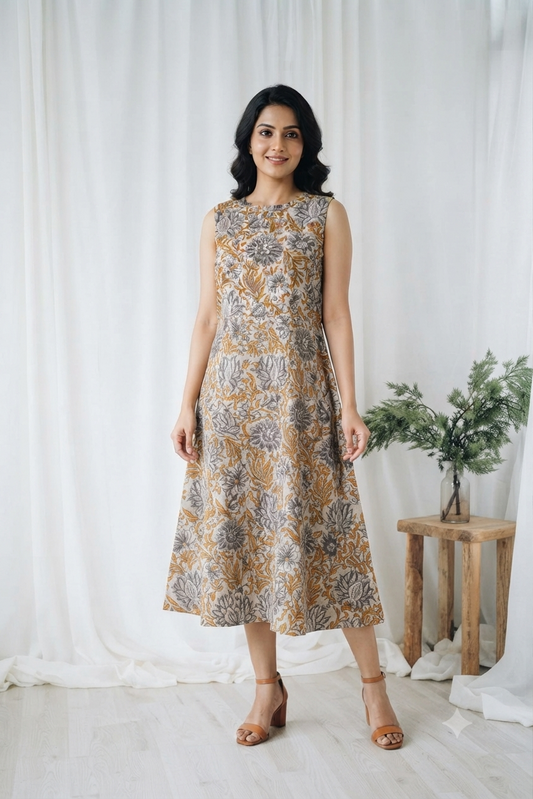 INDIE PRINT DRESS  CREAM-6106