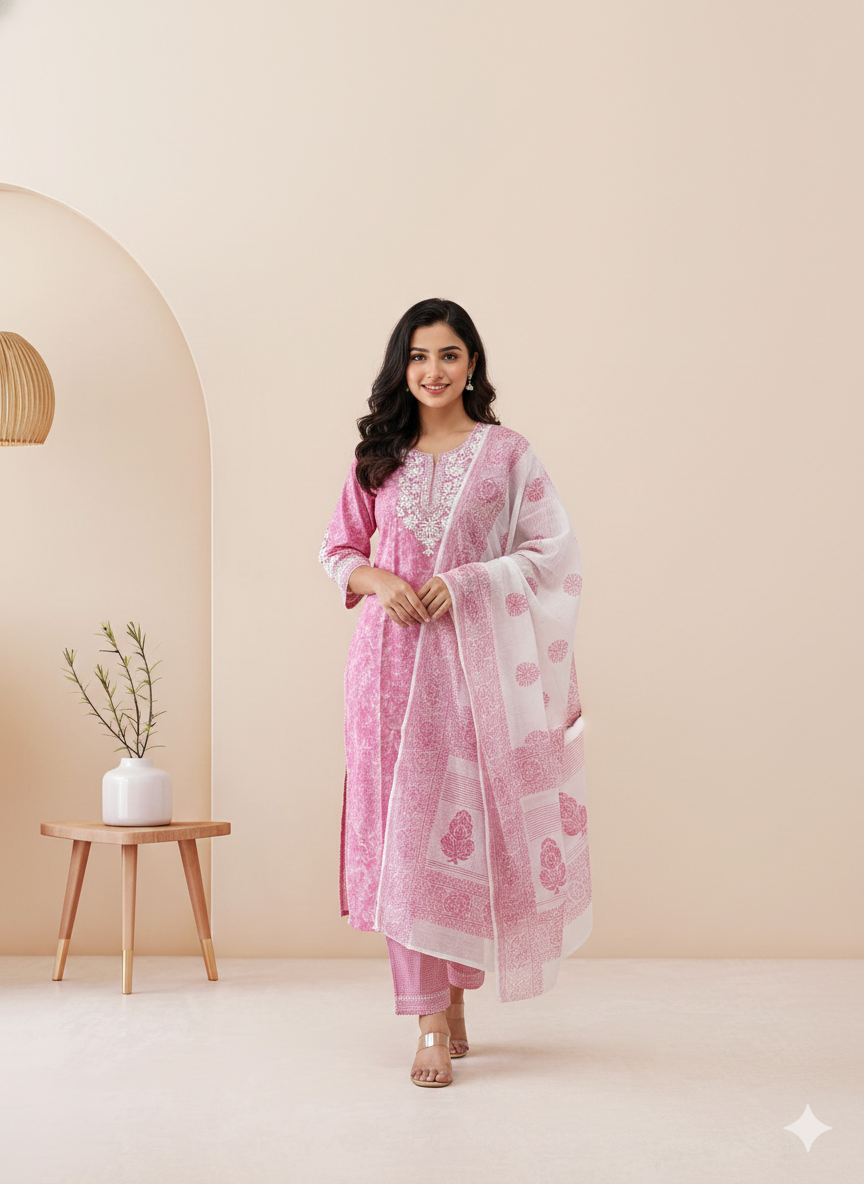 PINK BLOSSOM KURTI SET-1206